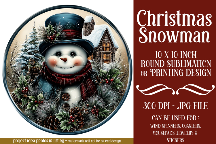 Christmas Wind Spinner, Snowman Round Design, Winter, s37