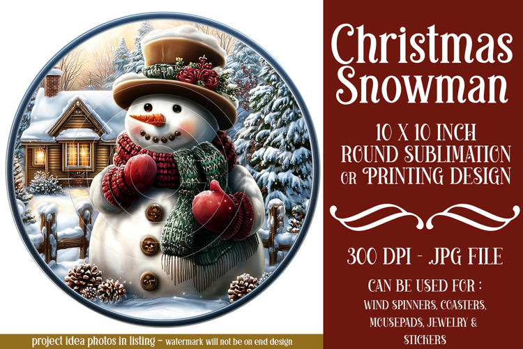 Christmas Wind Spinner, Snowman Round Design, Winter, s42