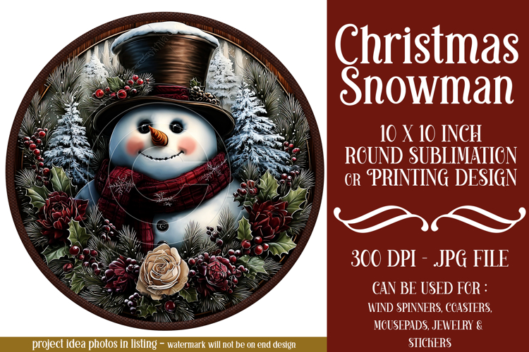 Christmas Wind Spinner, Snowman Round Design, Winter, s43
