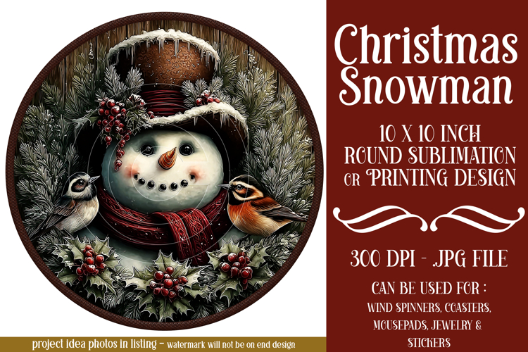 Christmas Wind Spinner, Snowman Round Design, Winter, s45