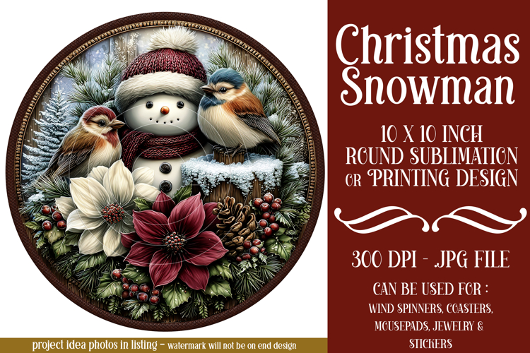 Christmas Wind Spinner, Snowman Round Design, Winter, s46