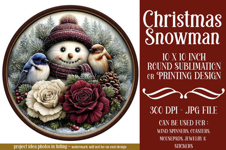 Christmas Wind Spinner, Snowman Round Design, Winter, s47