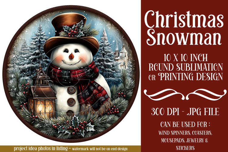 Christmas Wind Spinner, Snowman Round Design, Winter, s48