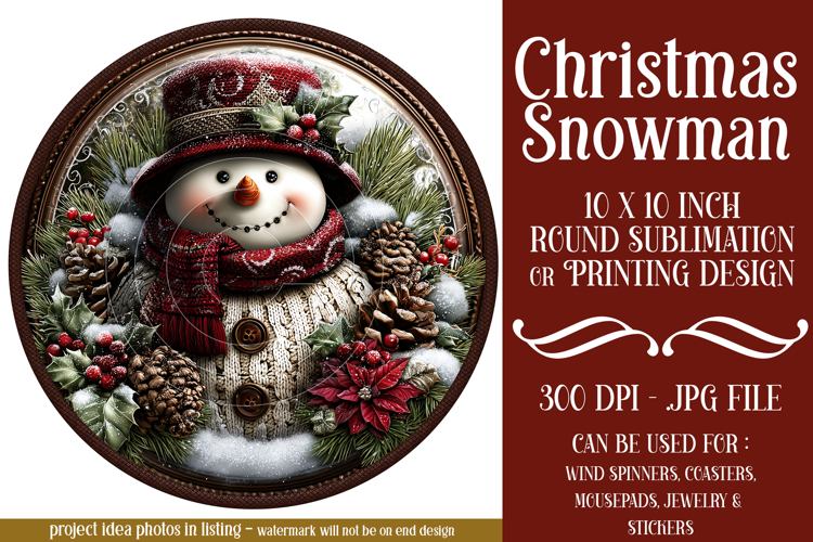 Christmas Wind Spinner, Snowman Round Design, Winter, s50