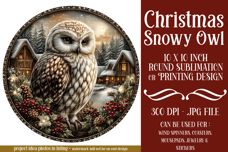 Christmas Wind Spinner, Owl Round Design, Snowy Owl, d1