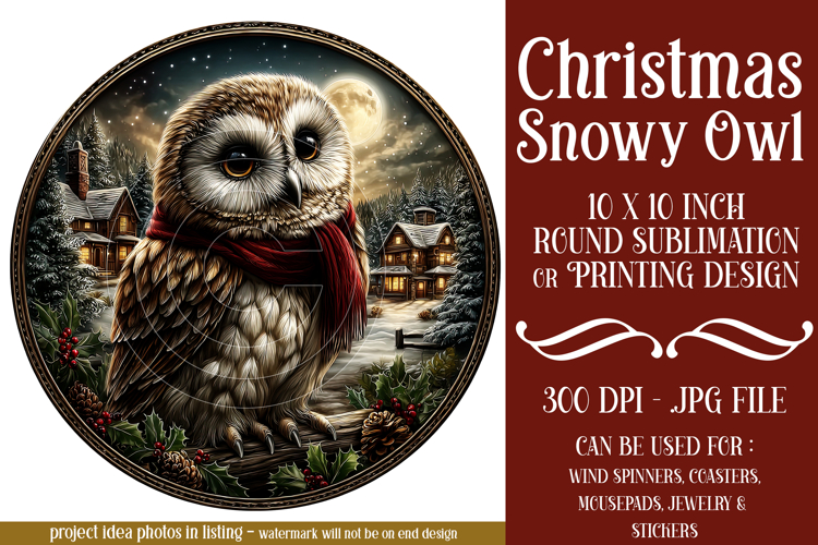 Christmas Wind Spinner, Owl Round Design, Snowy Owl, d2