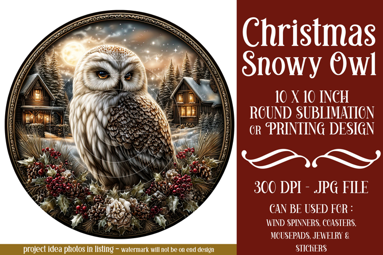 Christmas Wind Spinner, Owl Round Design, Snowy Owl, d3