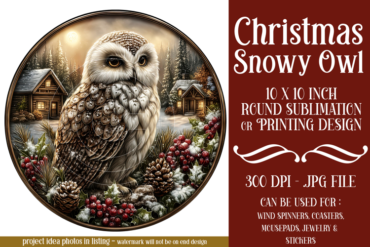 Christmas Wind Spinner, Owl Round Design, Snowy Owl, d4