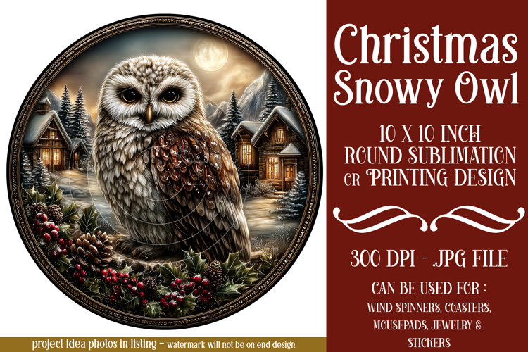 Christmas Wind Spinner, Owl Round Design, Snowy Owl, d5