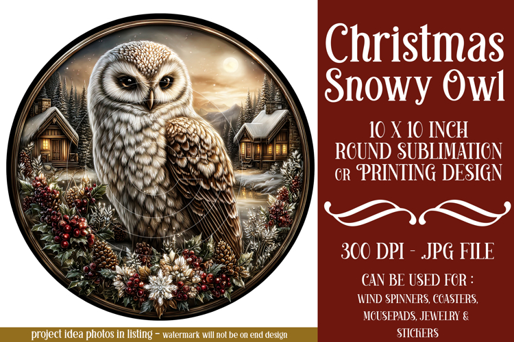Christmas Wind Spinner, Owl Round Design, Snowy Owl, d6