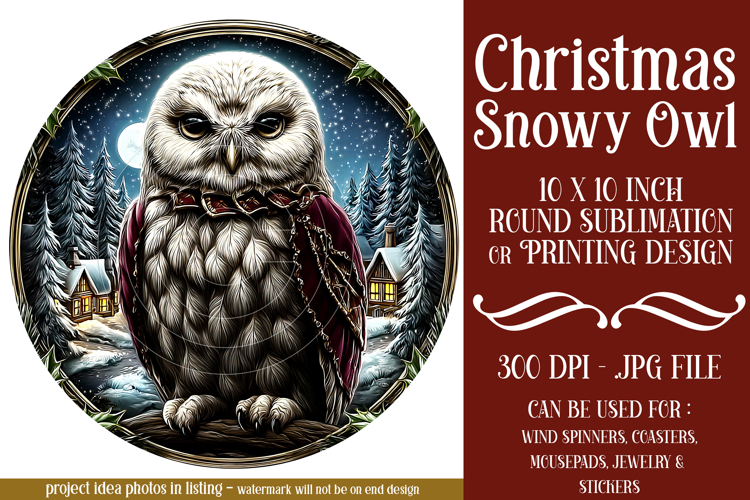 Christmas Wind Spinner, Owl Round Design, Snowy Owl, d7