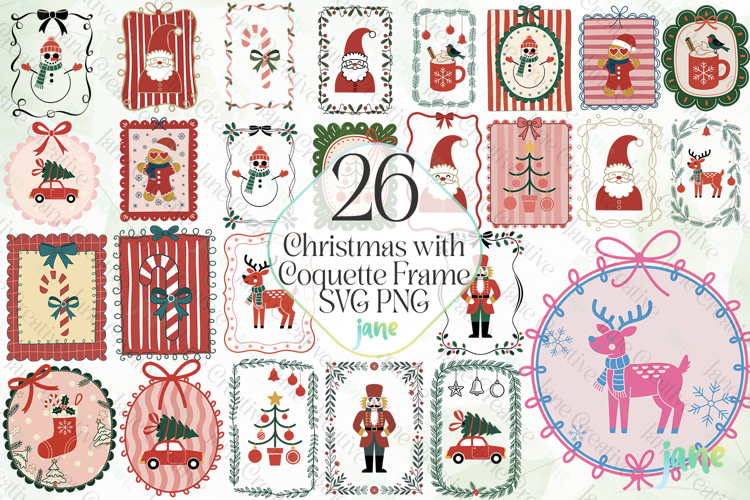 Christmas with Coquette Frame SVG PNG Bundle