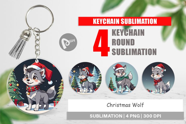Keychain Cartoon Christmas Wolf