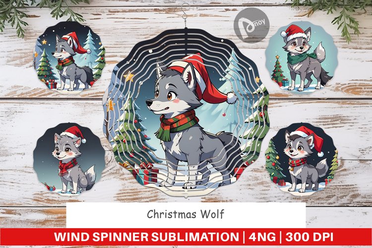 Wind Spinner Cartoon Christmas Wolf