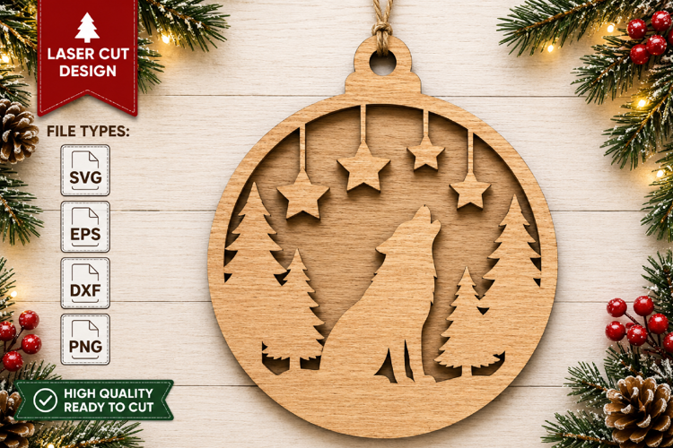 Christmas Wolf Laser Cut SVG