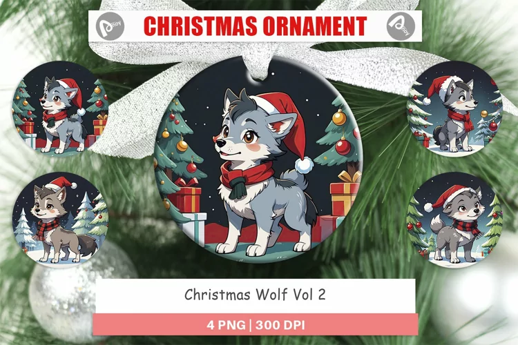 Christmas Ornaments Cartoon Christmas Wolf