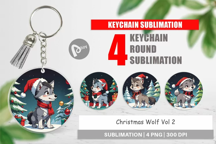 Keychain Cartoon Christmas Wolf