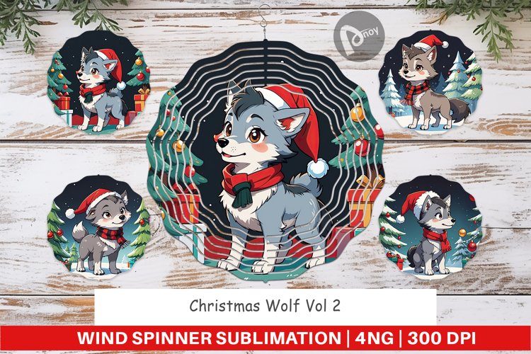 Wind Spinner Cartoon Christmas Wolf example image 1