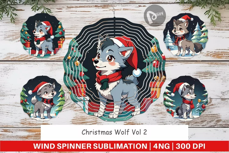 Wind Spinner Cartoon Christmas Wolf