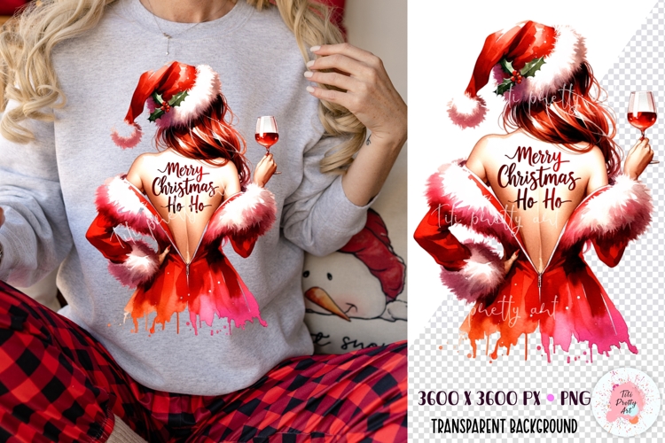 Christmas Woman With Wine Sublimation T-shirt PNG