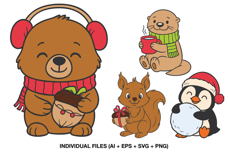 Christmas Woodland Animal Clipart, Winter Cardmaking PNG