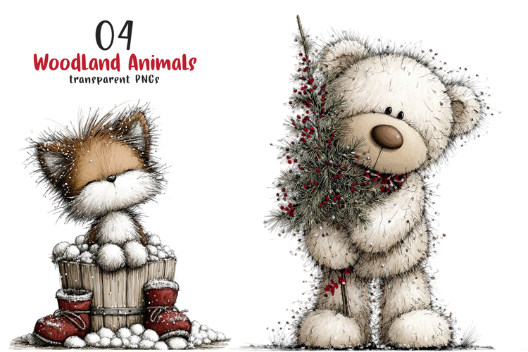 Christmas Woodland Animals Clipart example image 1