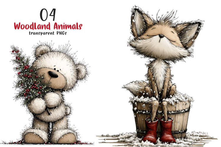 Christmas Woodland Animals Clipart example image 1