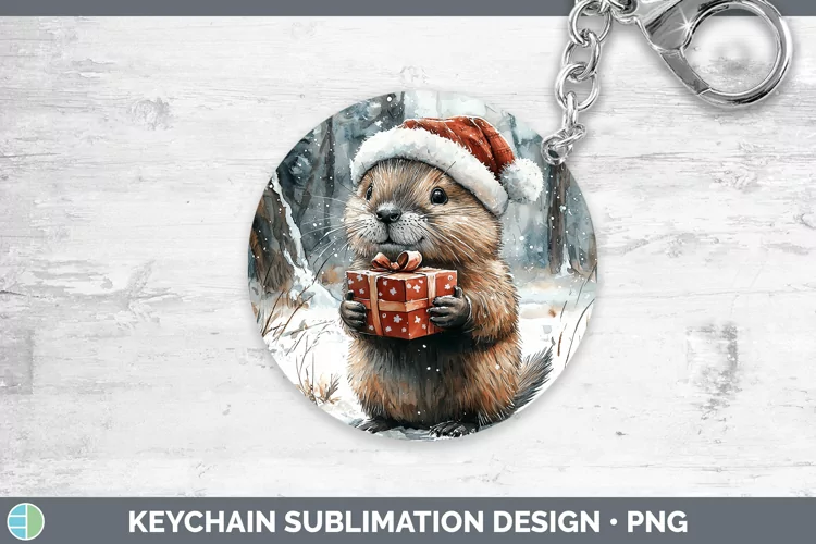 Christmas Woodland Beaver Keychain Sublimation Keyring Desig