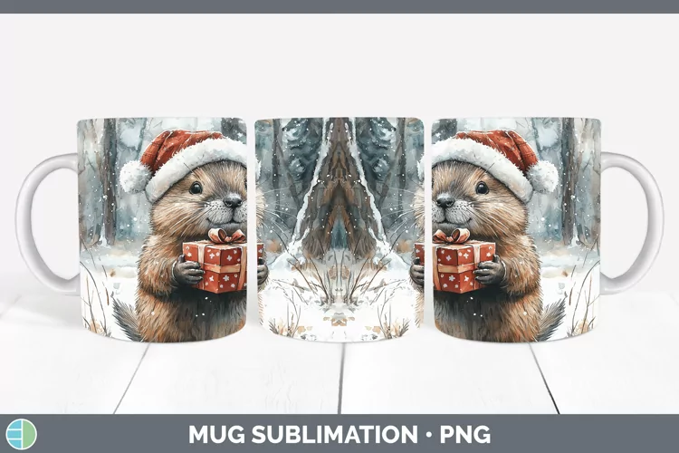 Christmas Woodland Beaver Mug Wrap Sublimation Coffee Cup De