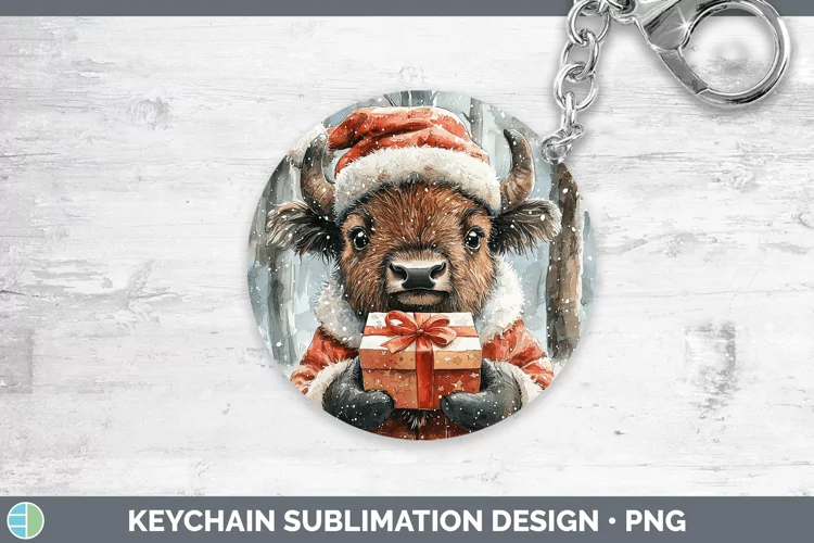 Christmas Woodland Bison Keychain Sublimation Keyring Design