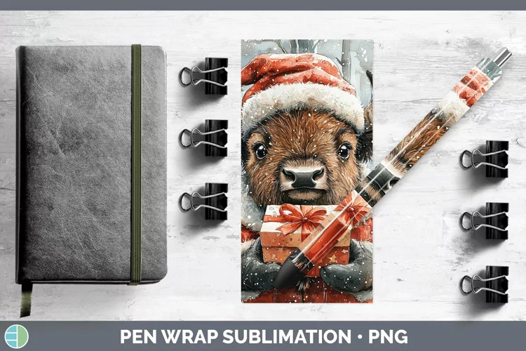 Christmas Woodland Bison Pen Wrap Sublimation Pen Designs