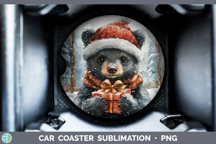 Christmas Woodland Black Bear Car Coaster Sublimation Desig