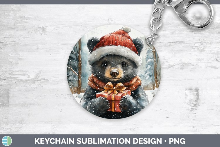 Christmas Woodland Black Bear Keychain Sublimation Keyring D
