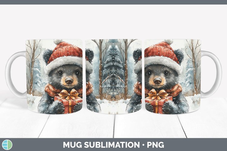 Christmas Woodland Black Bear Mug Wrap Sublimation Coffee Cu