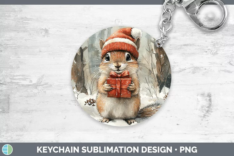 Christmas Woodland Chipmunk Keychain Sublimation Keyring Des