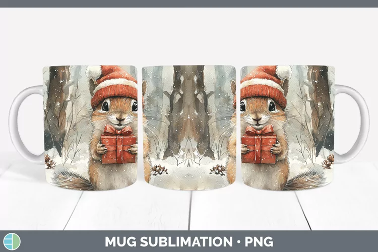 Christmas Woodland Chipmunk Mug Wrap Sublimation Coffee Cup