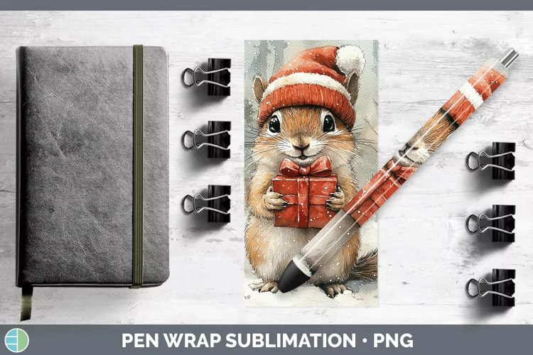 Christmas Woodland Chipmunk Pen Wrap Sublimation Pen Designs