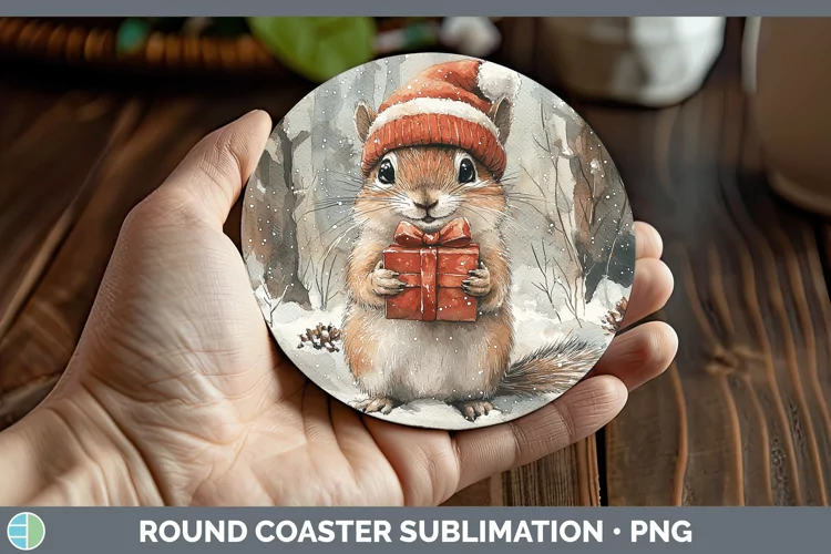 Christmas Woodland Chipmunk Round Coaster Sublimation Coaste