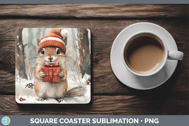 Christmas Woodland Chipmunk Square Coaster Sublimation Coast