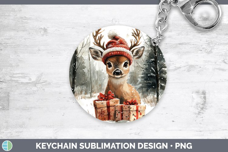 Christmas Woodland Deer Keychain Sublimation Keyring Designs