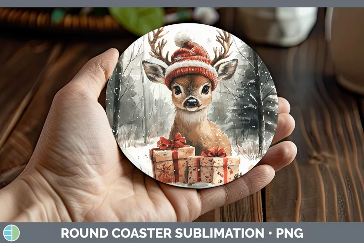 Christmas Woodland Deer Round Coaster Sublimation Coaster De