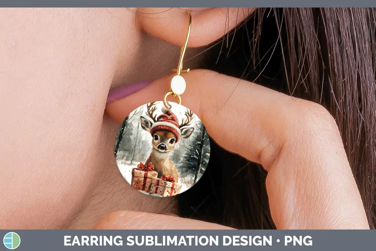 Christmas Woodland Deer Round Earrings Sublimation Earrings