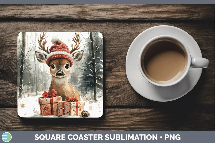 Christmas Woodland Deer Square Coaster Sublimation Coaster D