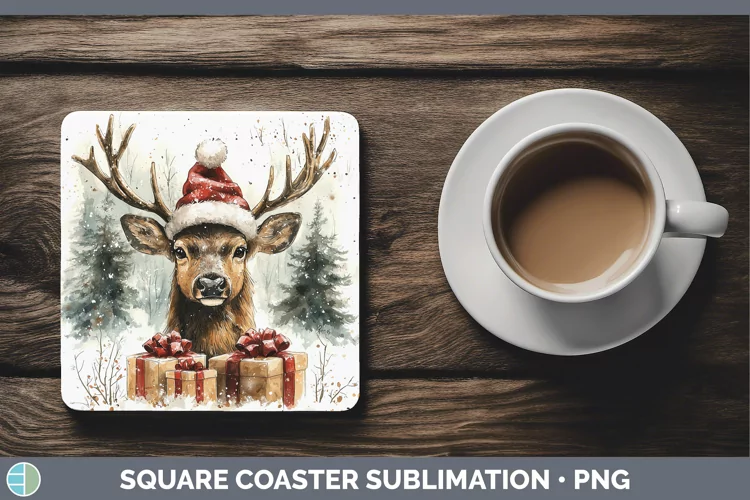 Christmas Woodland Elk Square Coaster Sublimation Coaster De