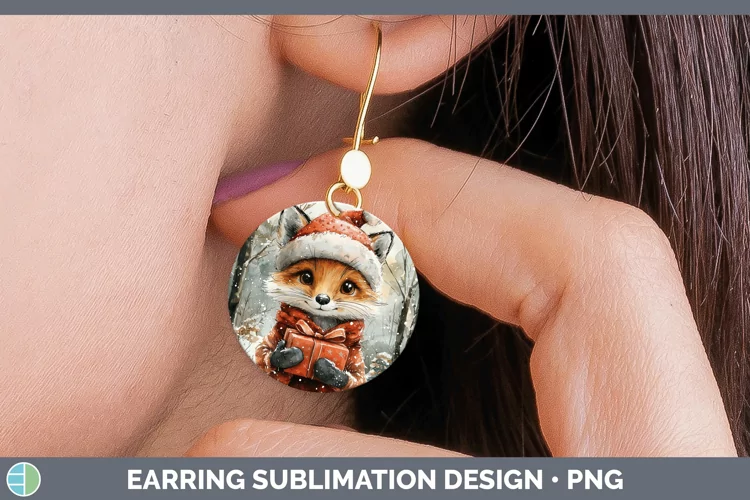 Christmas Woodland Fox Round Earrings Sublimation Earrings D