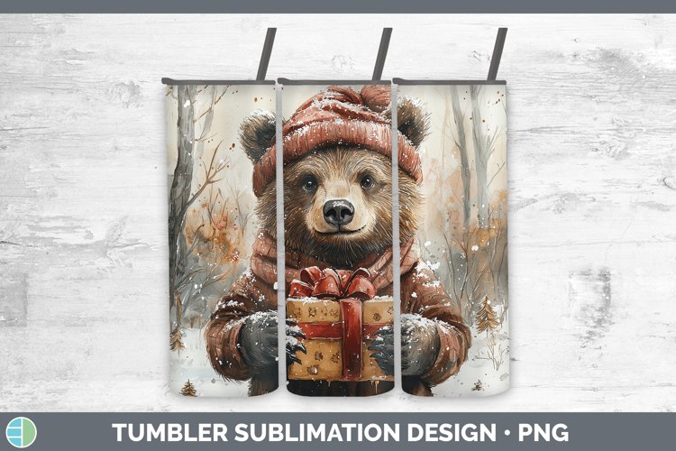 Christmas Woodland Grizzly Bear Tumbler Sublimation 20 oz Sk