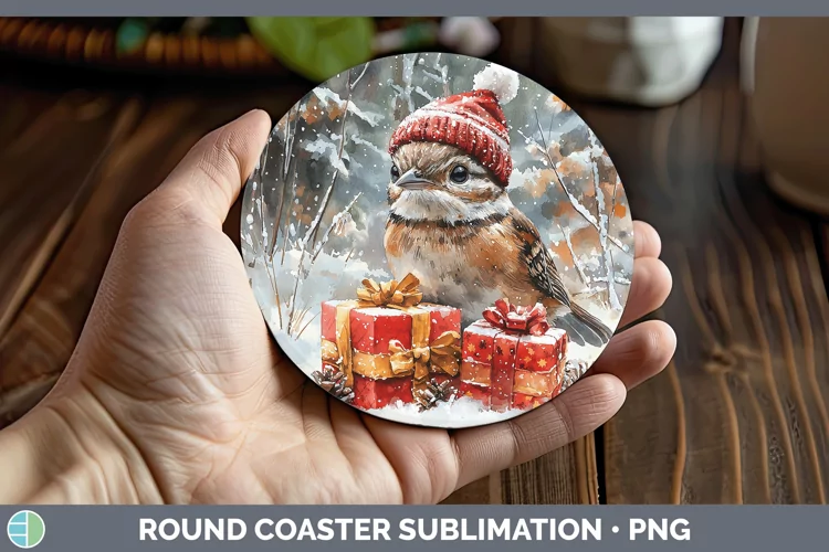 Christmas Woodland Grouse Round Coaster Sublimation Coaster