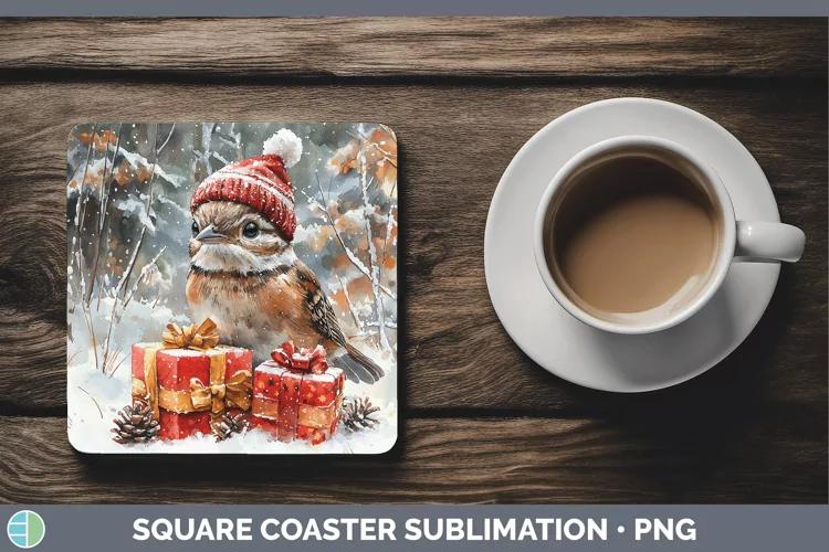 Christmas Woodland Grouse Square Coaster Sublimation Coaster