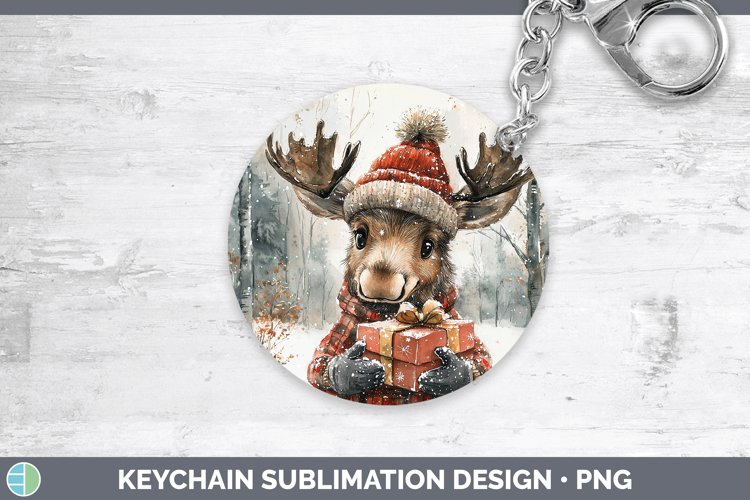 Christmas Woodland Moose Keychain Sublimation Keyring Design