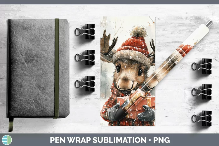 Christmas Woodland Moose Pen Wrap Sublimation Pen Designs